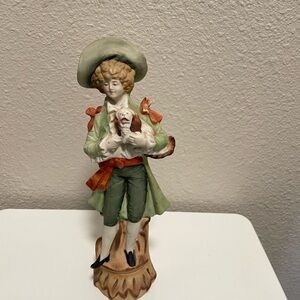 Vintage Porcelain Figurine with Green and Orange Accents